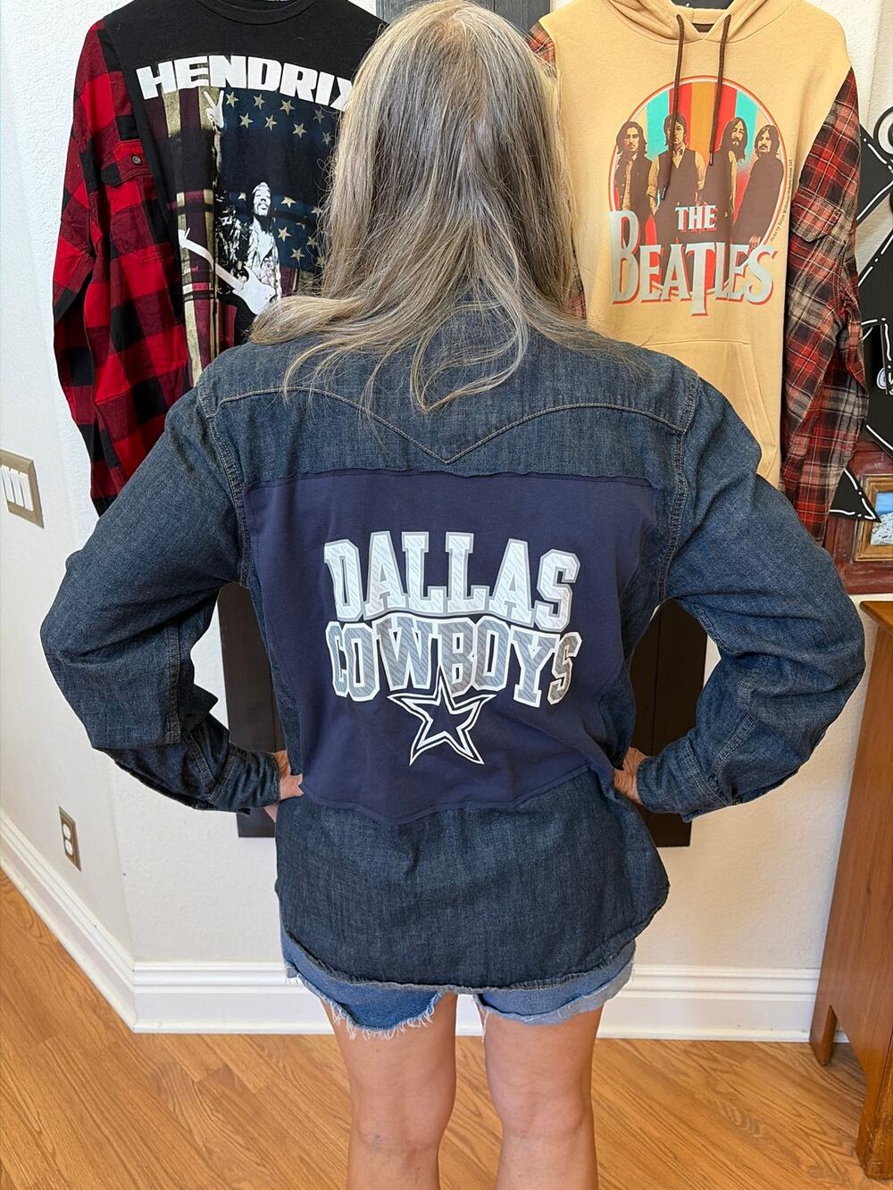 NFL Dallas Cowboys Upcycled Levi's Jean Shirt Unisex Size Large L